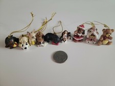 Lot Of 9x Miniature Christmas Ornaments, Dogs, Bears And A Gingerbread House.