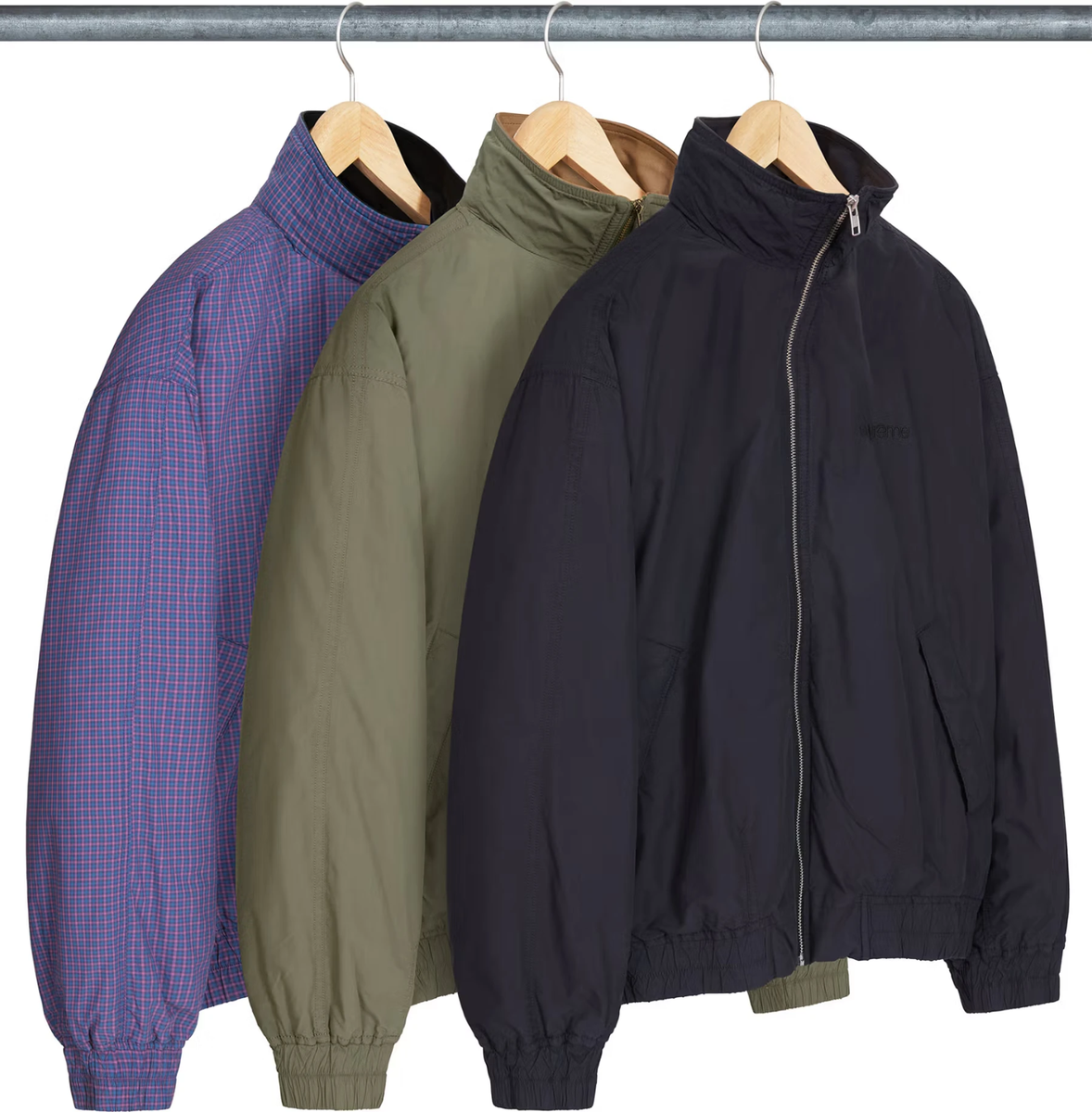 Supreme Leather Collar Utility Jacket Black Olive Blue Plaid