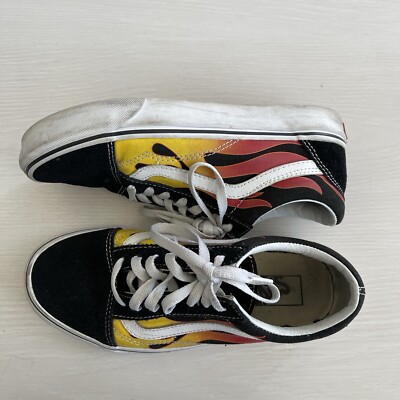 Vans Old Skool Black & Yellow Flame Sneakers Womens size 7.5 mens size 6 lace up