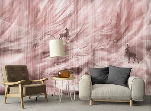 3D Pink Feather Deer ZHUA16151 Wallpaper Wall Murals Removable Self-adhesive Ann - Picture 1 of 11