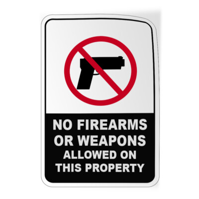 Vertical Vinyl Stickers No Firearms Or Weapons Allowed on This Property Facility