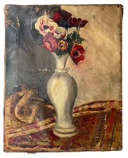 TO RESTORE 19th - IMPRESSIONIST OIL SIGNED - Bouquet Flowers in a Vase