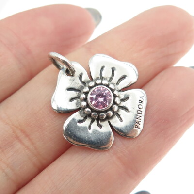 PANDORA 花柄シルバーチャーム PANDORA 925 Sterling Silver Purple C Z Flower Blossom Charm