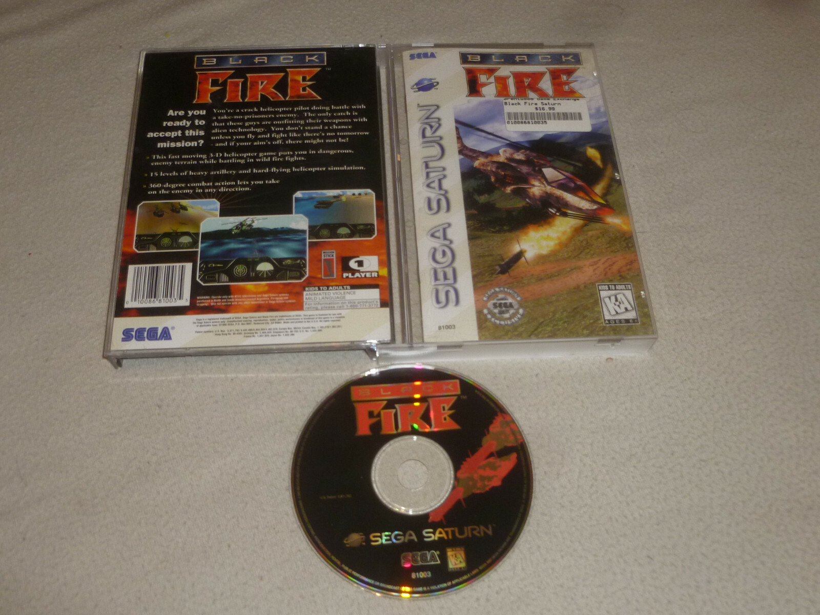 SEGA SATURN VIDEO GAME BLACK FIRE W CASE & MANUAL COMPLETE 