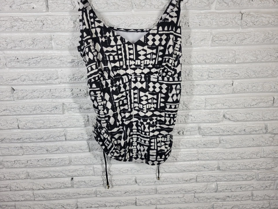 Top de natación Apt 9 para mujer 3X negro geométrico ajustable correa ancha playa piscina Foto 4 de 4