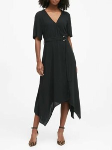 NWT-Banana-Republic-Black-sz-10-Handkerchief-Hem-Wrap-Dress