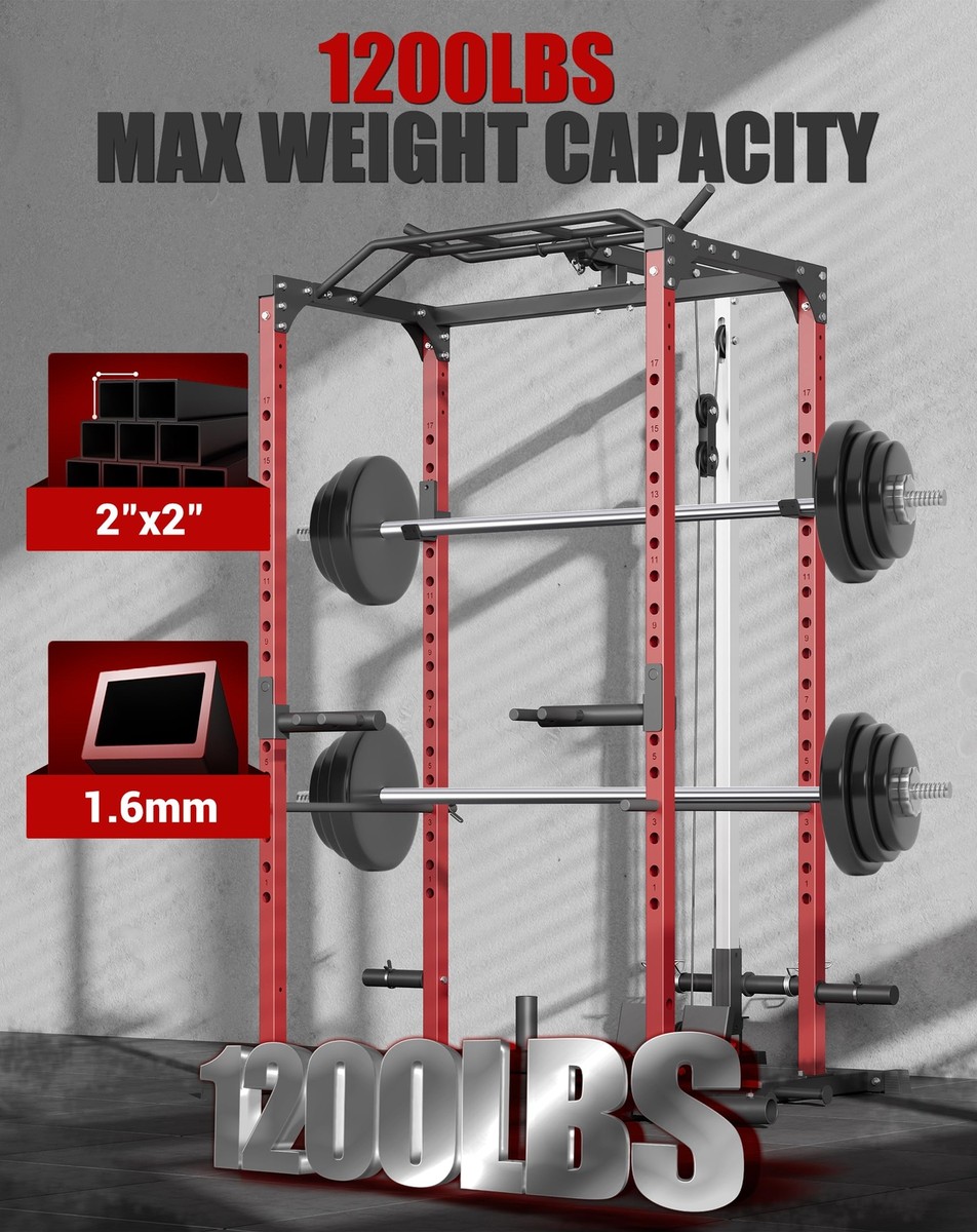 Power Cage Multifunctional Squat Rack for Home Gym w/Pulley System