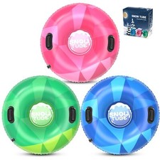 WOLKEK 3 Pack Inflatable Snow Tubes 36 Inch Colorful Sleds for Family Fun