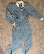 Vintage Fredericks Hollywood Denim Jumpsuit Romper Striped Size 9/10 1980s-1990s