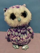 TY Beanie Boo Oscar the OWL Plush Blue  Purple 9" Glitter Eyes