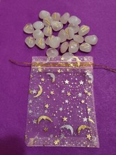 Rose Quartz Rune Stone Set w/Moon  Star Pouch, Elder Futhark Runes