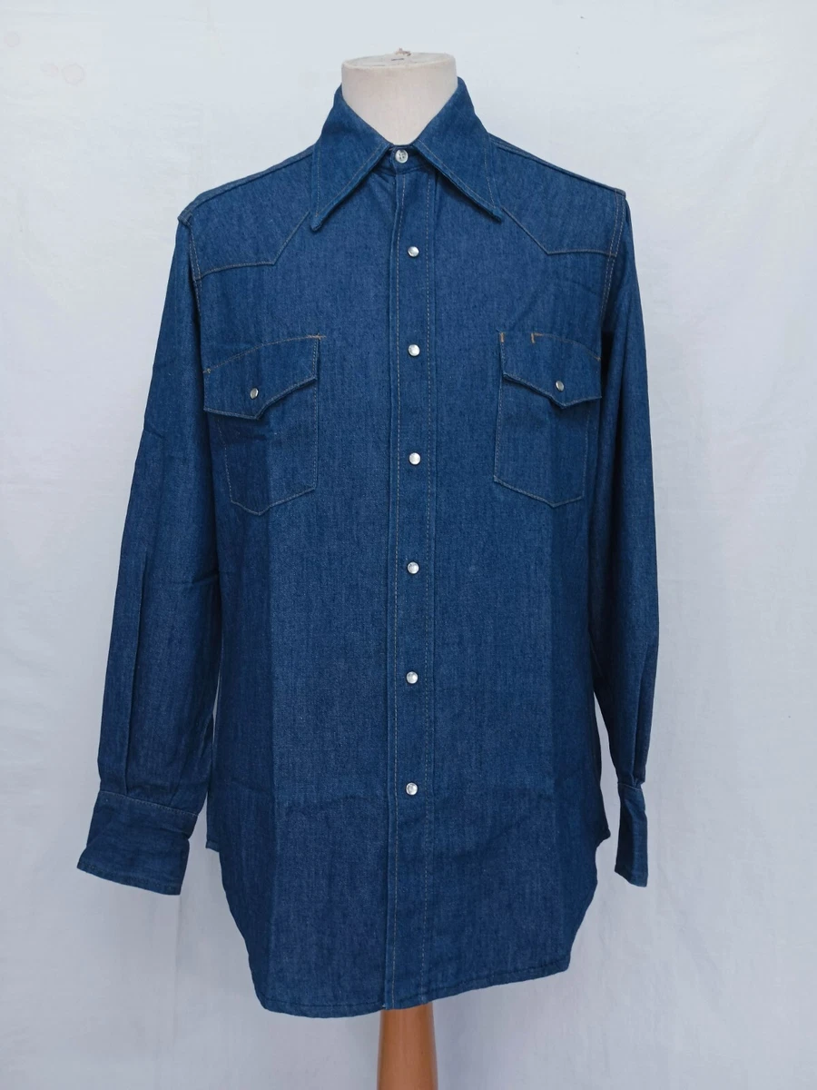 Chemise Vintage Sears Denim Bleue - Perles Snap Western - Années 60/70 - Taille L Homme