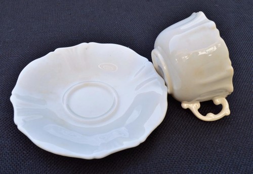 Antique 1912 HAMMERSLEY China White FLOWER Shape Set Demitasse Cup &Saucer #3243 - Picture 2 of 4