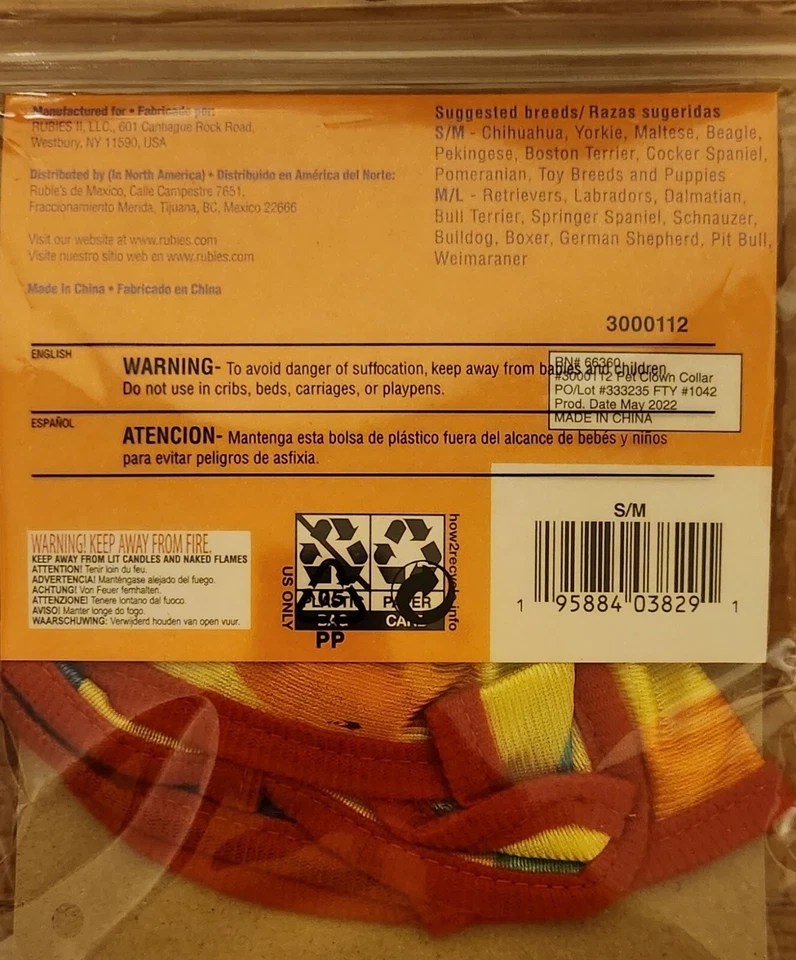 Coleira palhaço Rubies Pet Shop Boutique cachorro tamanho P/M Halloween  - Imagem 2 de 2