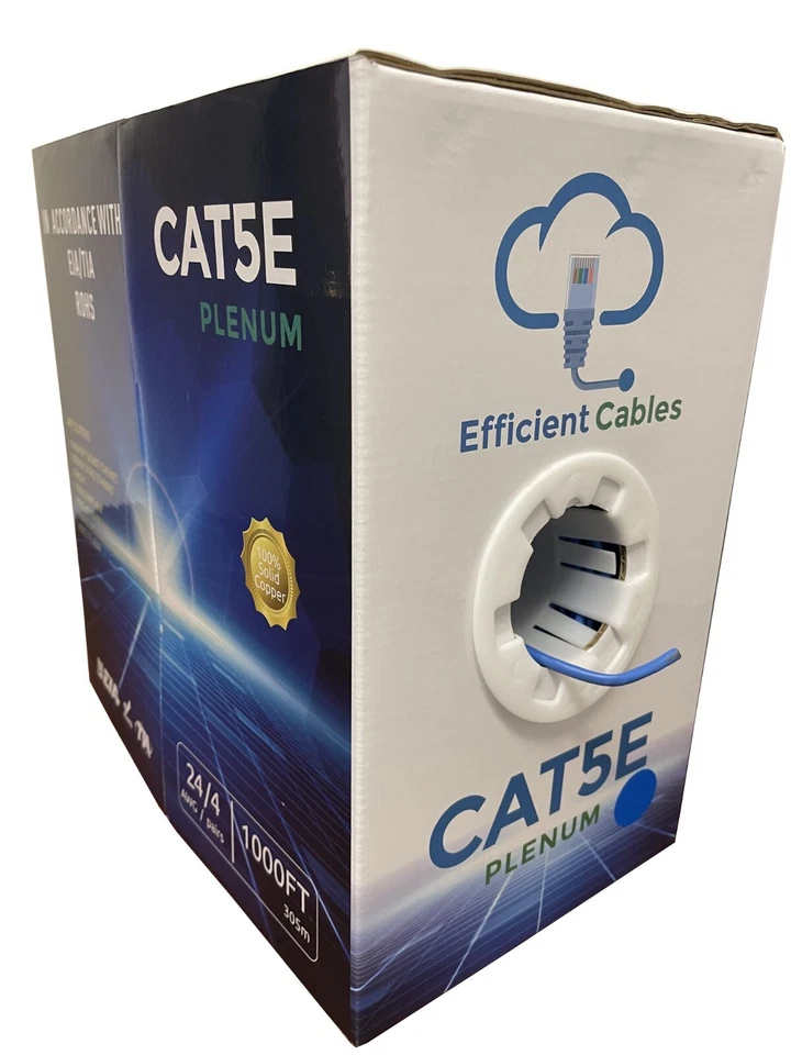 Plenum Copper CMP UTP 4-Pairs Cat5e 350Mhz Cat6 550Mhz 1000ft Cable Blue White - Image 3 of 4