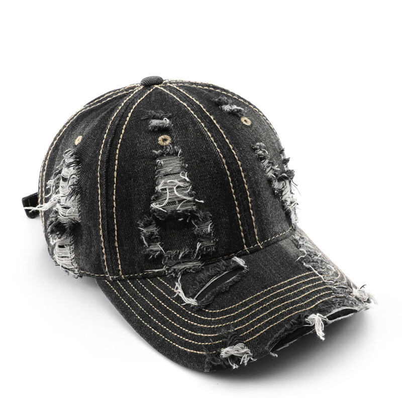Men Adjustable Distressed Ripped Wash Denim Hat Baseball Cap