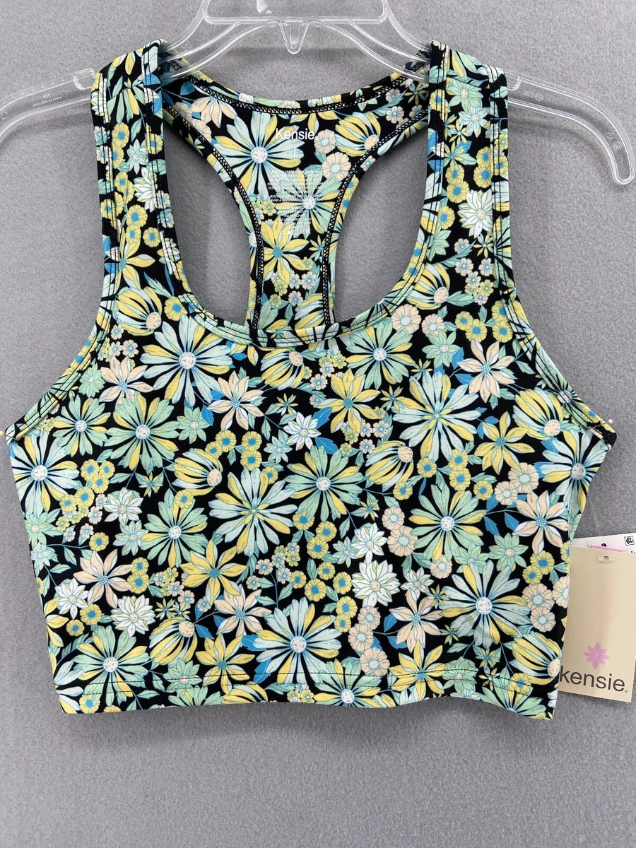 Kensie Crop Top Womens Large Green Pistachio Vintage Floral Bra Top NWT 29