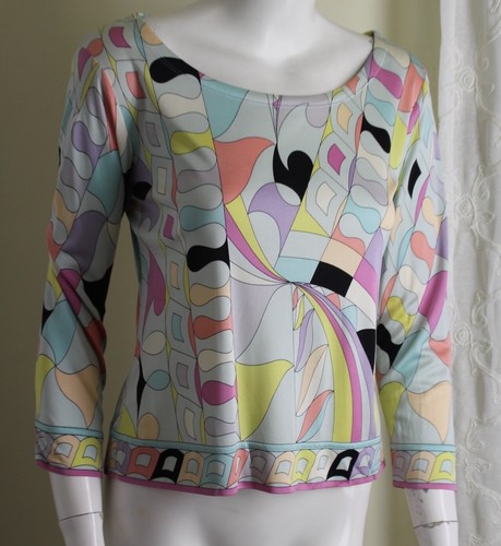 Carlisle 8 RAD 70s 60s Funky Pucci-Esque Lightweight Silk Knit Sweater Top S M - 第 1/8 張圖片