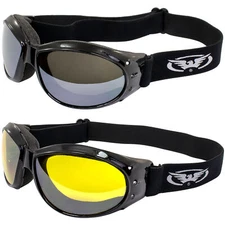 2Pairs Global Vision Eliminator Padded Goggles w/ Flash & Yellow Mirror Lens
