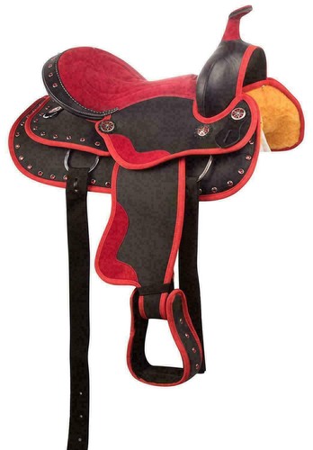 Synthetic Red/Black Western Horse Tack Saddle All Size. - Picture 3 of 5