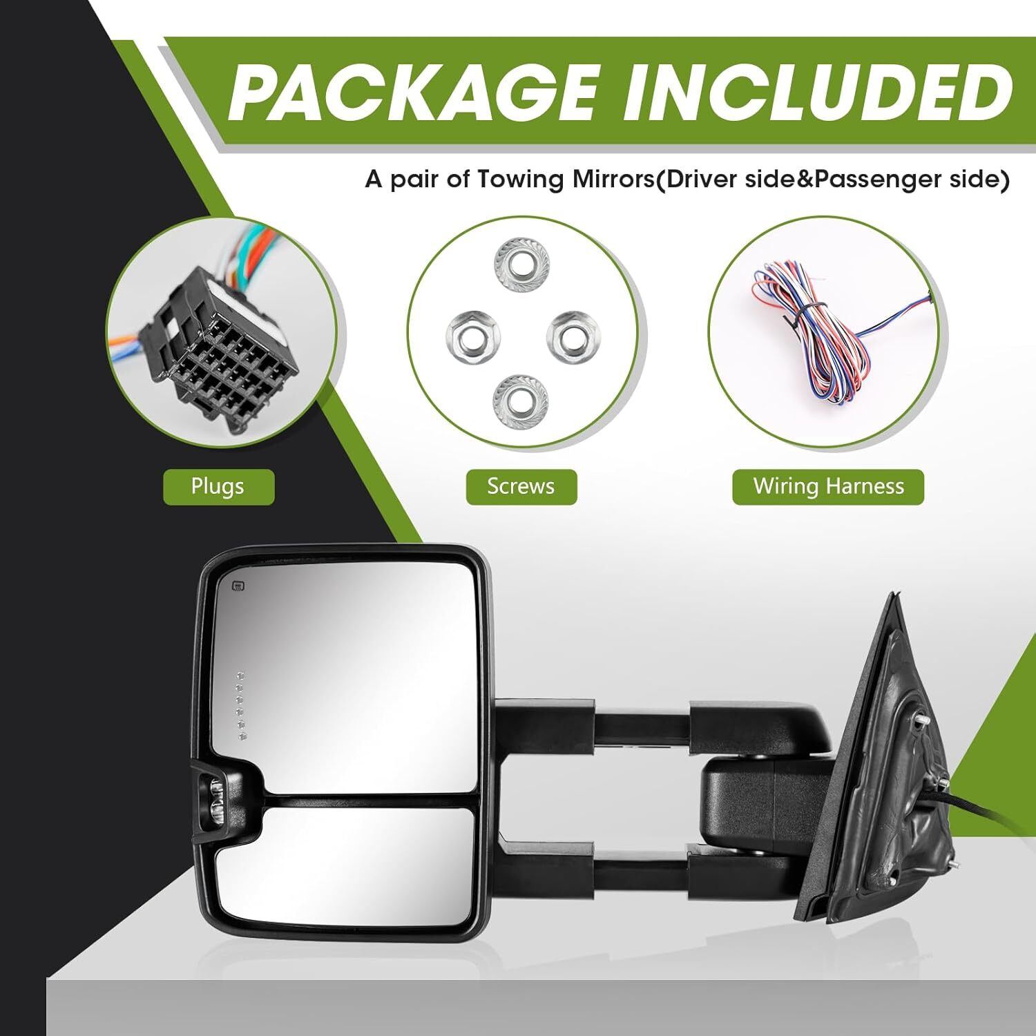 Switchback Power Fold Tow Mirrors White Painted For 2014-2019 Silverado Sierra