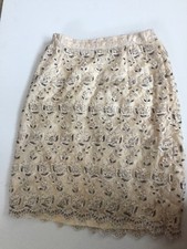 Cache Skirt Floral Embroidered lace Beaded Below Knee Lined vintage club size s