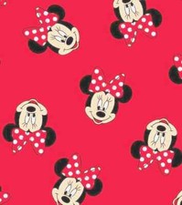 Fabric with Minnie Mouse Bow Head Toss on Red Fabric By the Yard Cotton CP65625