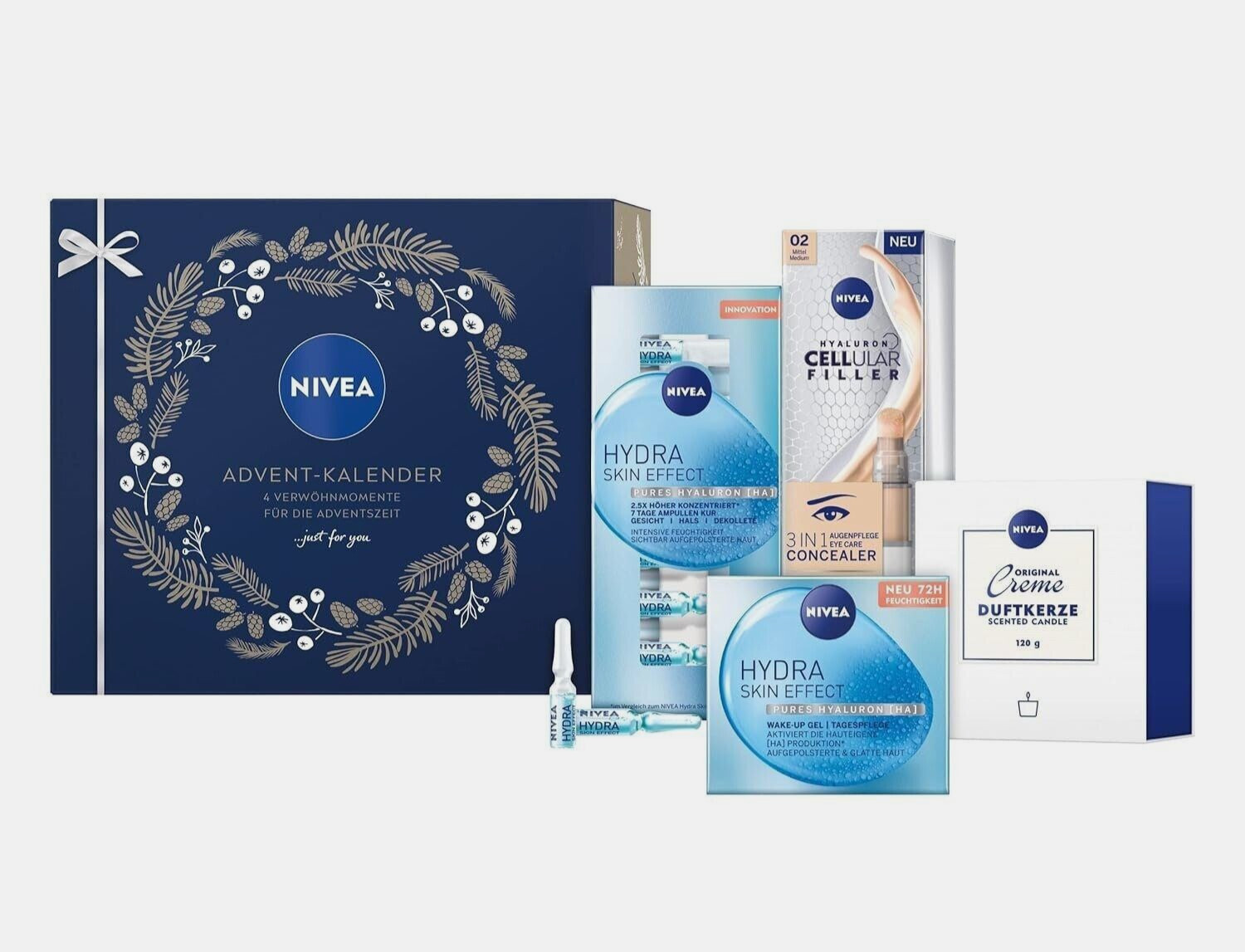NEU Kalender Pflegeprodukte Geschenket Duftkerze Tagesgel Ampullen Concealer OVP