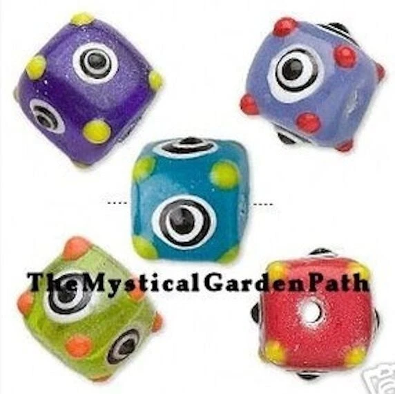 10 Multi Color Opaque Lampwork Glass Bumpy 12x12mm Cube Square Bead Mix - Image 2 of 4