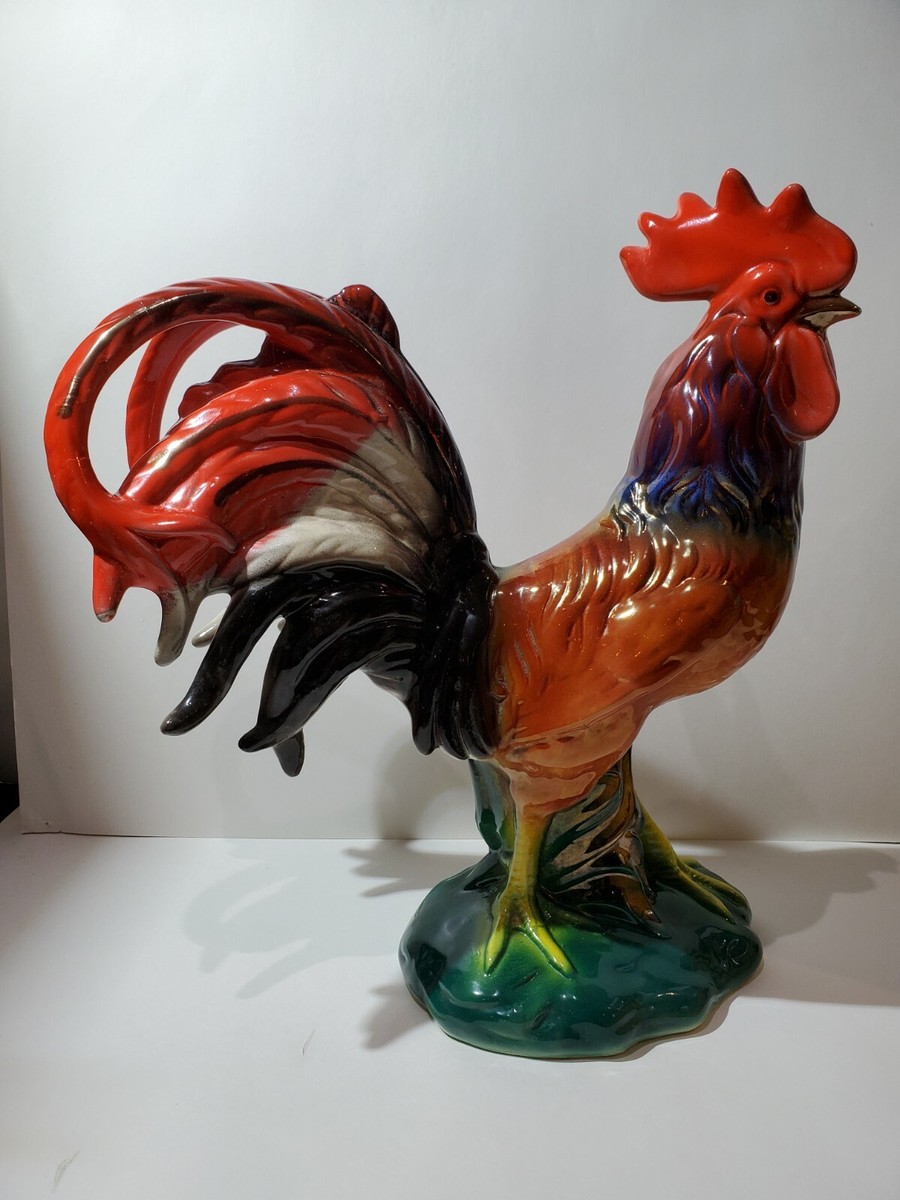 Large Ceramic Glazed Hand Painted Red Rooster Statue Figurine 15