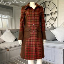 Per Una Brown Red Tartan Check Field Country Coat Jacket British 100% Wool 10