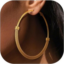 Gold Plated Black Stainless Steel Chunky Hoop Earrings for Women, 30-100mm