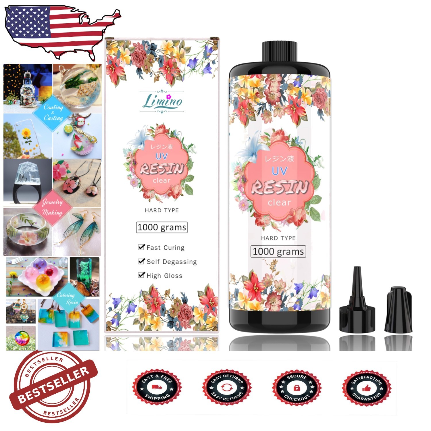 Fast-Curing 1000g UV Epoxy Resin for DIY Jewelry & Home Decor