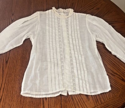 `Vtg Ellen Tracy Victorian Lace Blouse White Pintuck Puff Sleeve 14 fits Modern 
