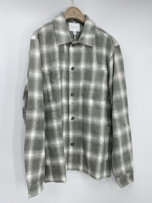 Raith Mens Checked Overshirt Sage/Ivory Size XL Vienna Mid-Weight Wool Blend