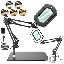 15X Rectangle Magnifying Glass with Light and Stand, Hands-Free Real Black