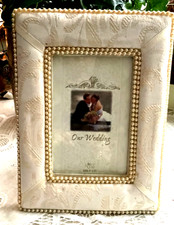 RUSS FABRIC PADDED IVORY PICTURE FRAME - WEDDING - HOLDS A 4"X 6" PHOTO