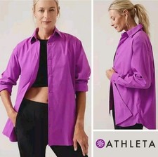 NEW Athleta Oversized Poplin Top Long Sleeve Button Up Shirt Jazzy Purple Size M