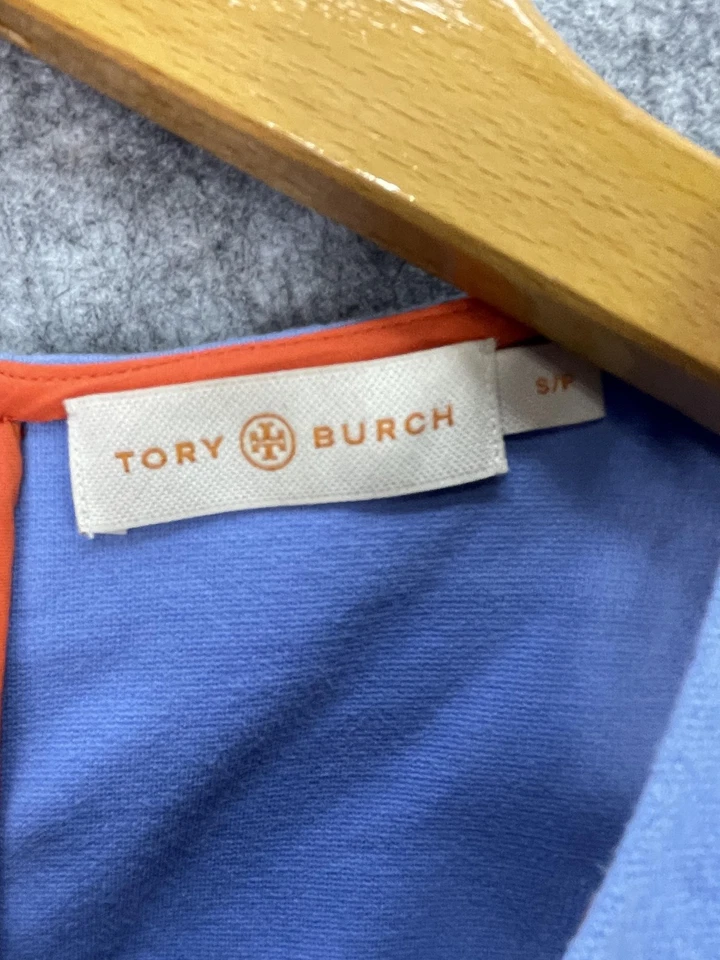 Vestido Tory Burch Mujer Pequeño Azul Naranja Bordado Cambio Sin Mangas Cremallera Trasera Foto 3 de 4