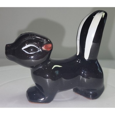 Vintage Ceramic Skunk Figurine Black Japan Mid Century Kitsch Knick Knack