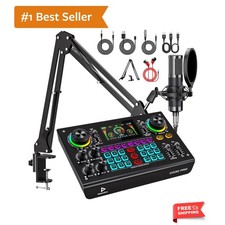 Professional Podcast Bundle with DSP Sound Card and Audio Mixer, 3.5mm Conden...