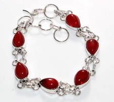 Decent Carnelian 925 Silver Plated Bracelet 8.5