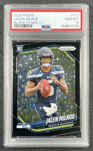 JALEN MILROE PSA 10 2025 PANINI PRIZM #317 ROOKIE BLACK STARS RC 1/1 SEAHAWKS