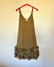 VTG Y2K Yoana Baraschi Silk Size 2 Brown Ruffle Hem Dress Babydoll Coquette