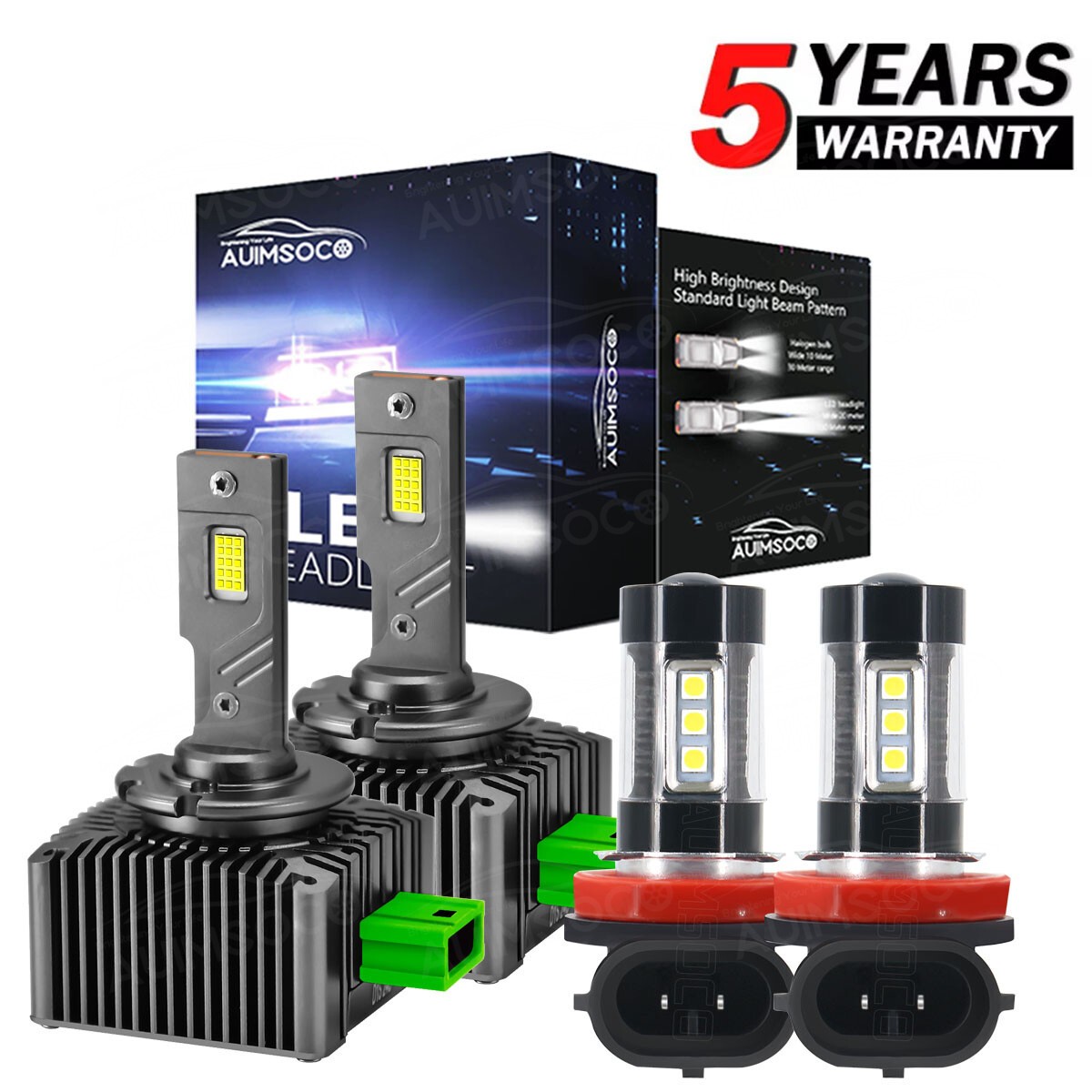 For Jeep Grand Cherokee 2014-2021 LED Headlight Hi/Low Beam+LED Fog Light Bulbs