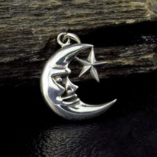 Solid 925 Sterling Silver Crescent Moon Star Pendant Gothic Celestial Amulet