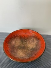 Vintage Emaille Kupfer Fu&szlig;schale Schale emailliert Handarbeit Orange Top Design