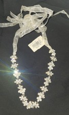 Swarovski Rhinestone Floral Choker Necklace Headband Ribbon Ties 525 Ste Silver 