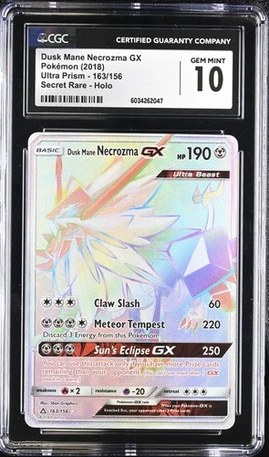 CGC 10 Dusk Mane Necrozma GX Secret Rare 163/156 Rainbow Ultra Prism Card psa
