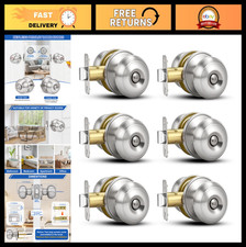 6 Pack Brushed Nickel Privacy Door Knobs with Lock, Keyless Interior Doorknobs S